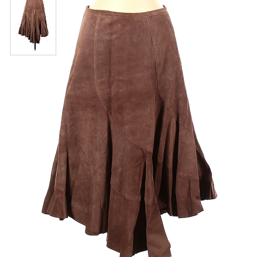 Newport News genuine leather Brown ruffle skirt
